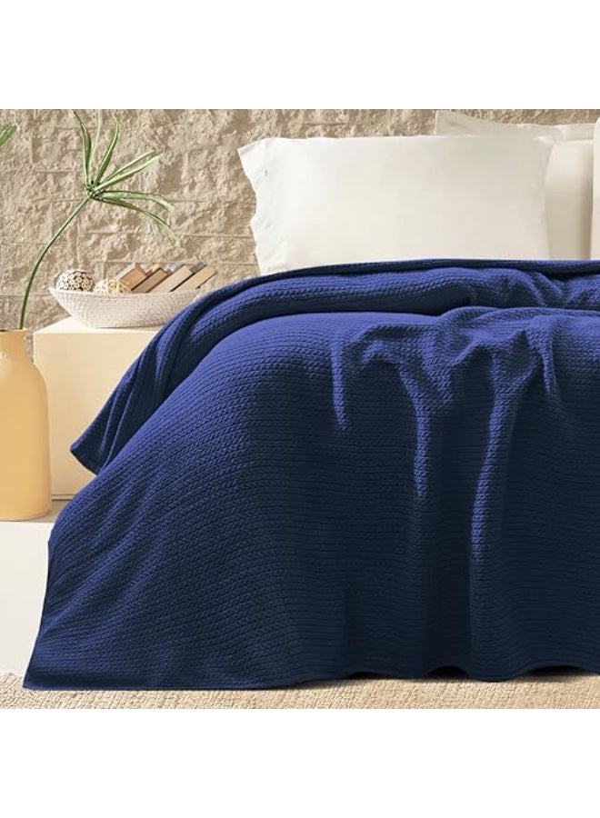 Relax Premium Egyptian Cotton Orchid Throw Blanket Ultra Soft And Lightweight With Elegant Woven Design King Size 255 × 225 cm Perfect For Bed Sofa And Couch  Navy Blue Color - Image 3